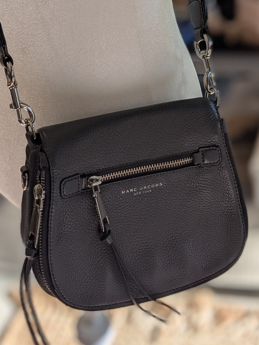 Marc Jacobs Dark Grey Pebbled Leather Crossbody with Silver Hardware